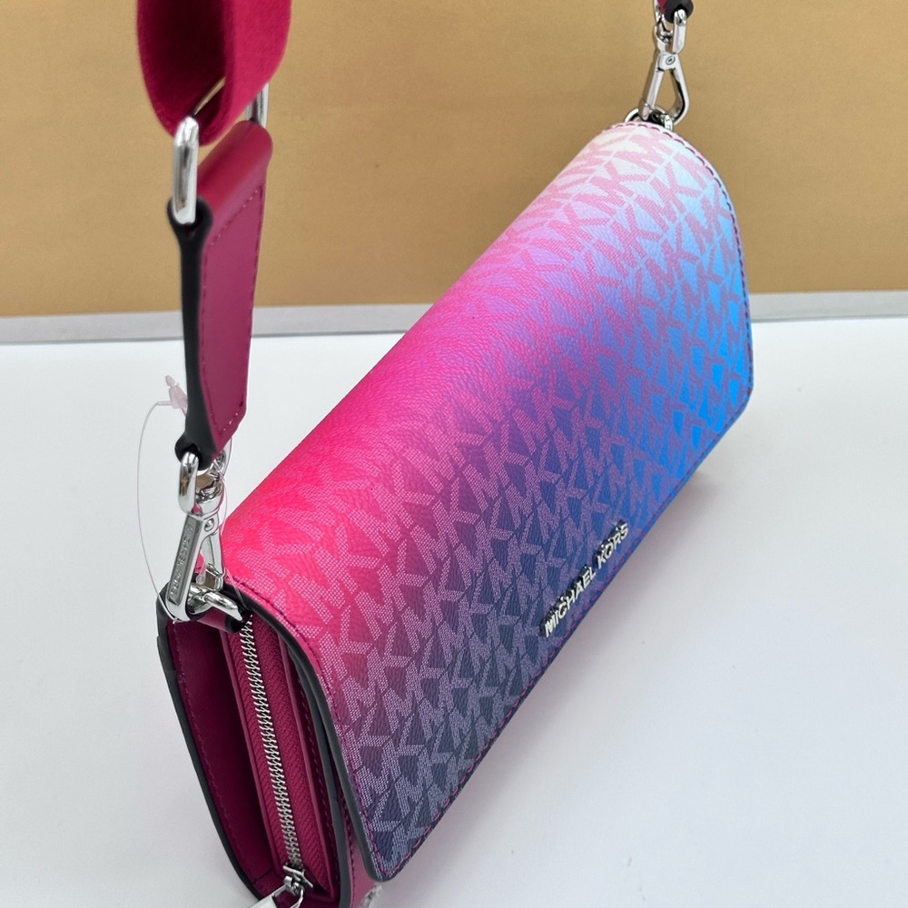 Michael Kors Pink to Blue Gradient Monogram Crossbody Bag - Picture 8 of 16